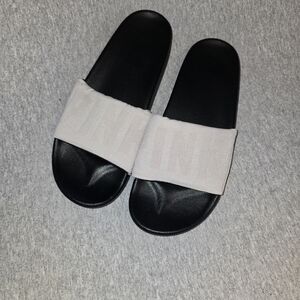 PINK Victoria's Secret Black Slides with Light Gray Strap